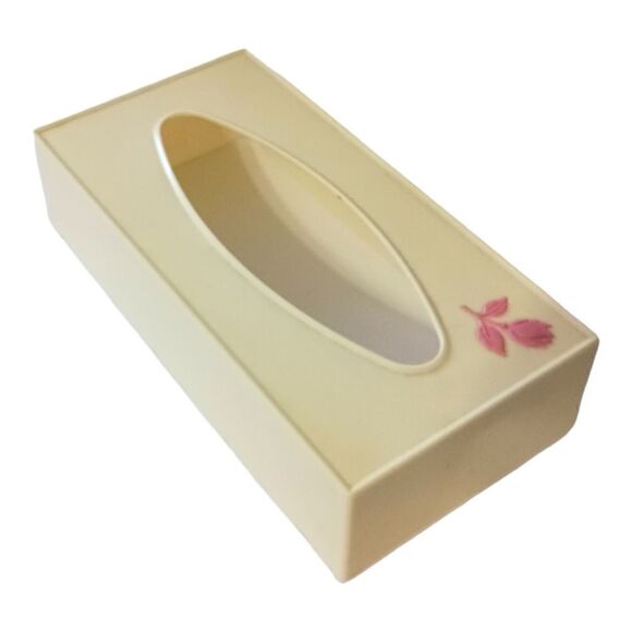 VIntage Tissue Box Cover Holder Fesco Plastic Beige Pink Rose Celluloid Plastic. - Picture 7 of 16